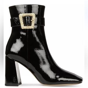Sam Edelman Black Ankle Boots with Gold Buckle